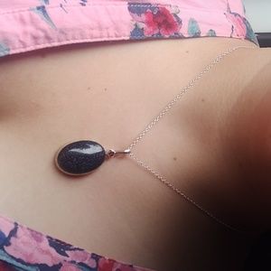 Silver necklace purple glitter